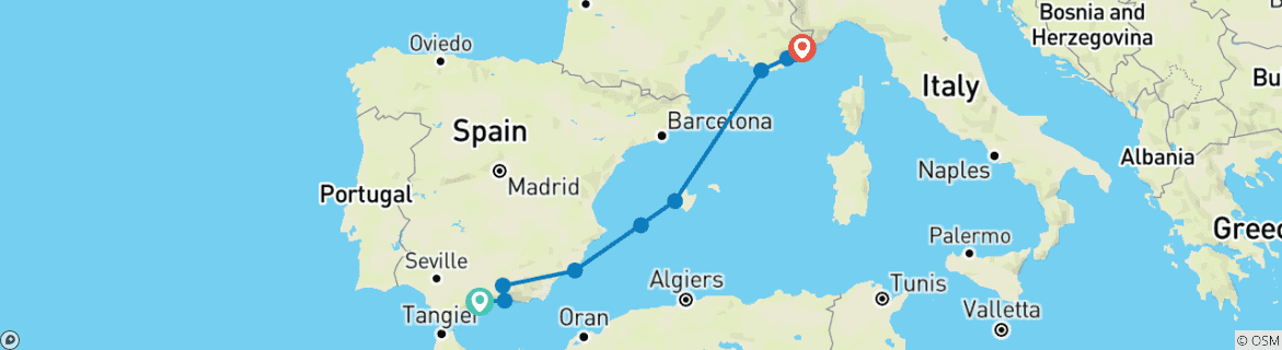 Image d'une carte montrant l'itinéraire du circuit