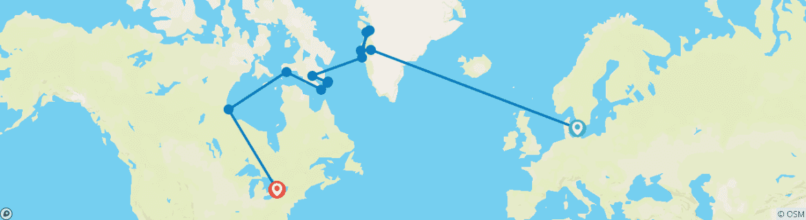 Image of a map showing the route of the tour