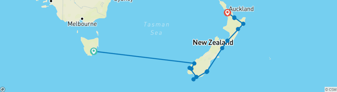 Image of a map showing the route of the tour