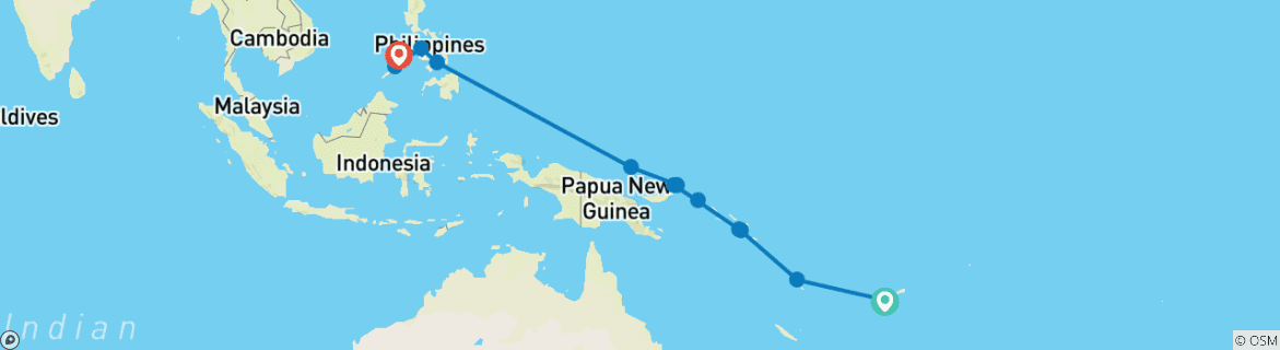Image of a map showing the route of the tour