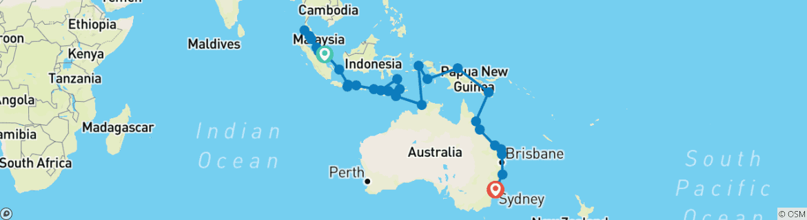 Image of a map showing the route of the tour