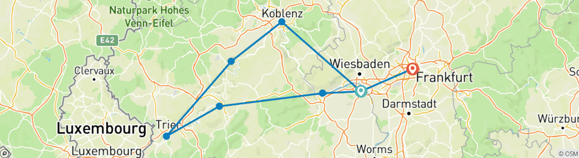 Karte mit der Reiseroute