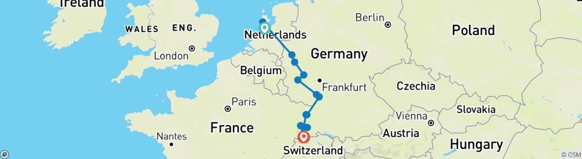 Foto van een kaart met de route van de rondreis