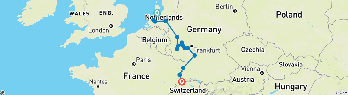 Foto van een kaart met de route van de rondreis
