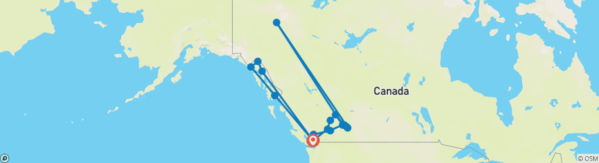 Image of a map showing the route of the tour