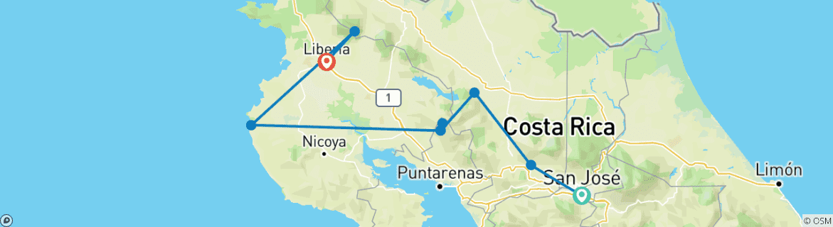 Image of a map showing the route of the tour