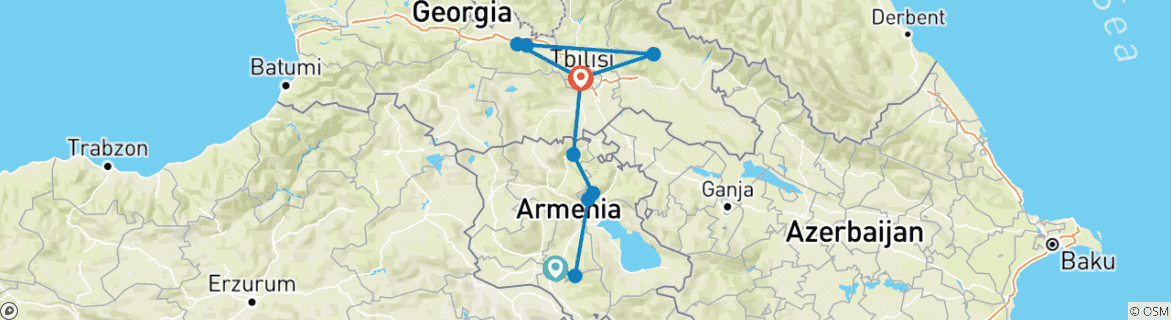 Image of a map showing the route of the tour
