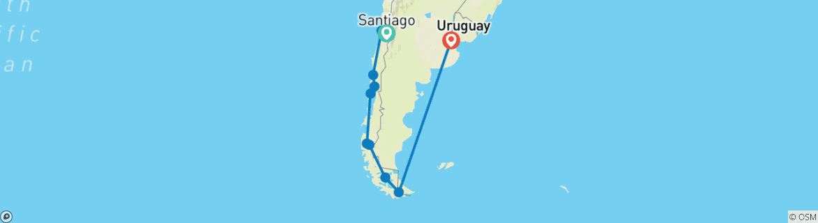 Image of a map showing the route of the tour