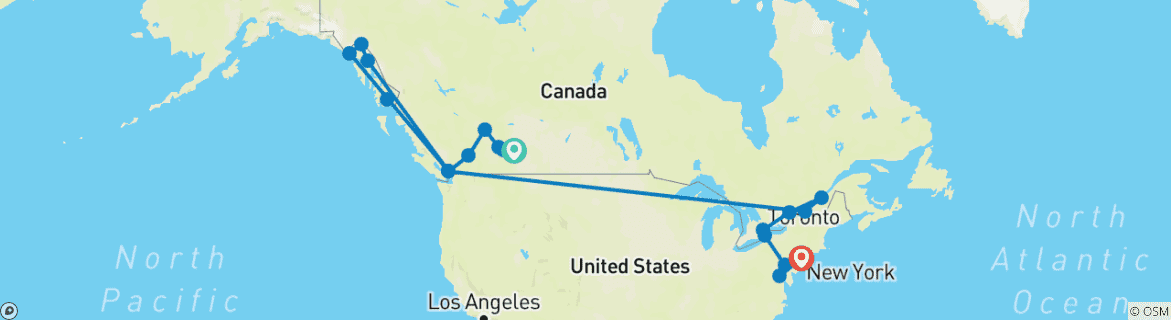 Image of a map showing the route of the tour