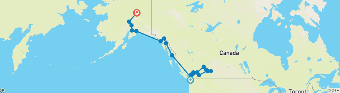 Carte du circuit Rocheuses canadiennes, Alaska et cercle arctique 2027