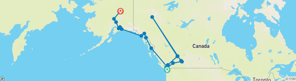 Carte du circuit Grande aventure Canada & Alaska 2027 - 24 jours (from Victoria to Fairbanks)