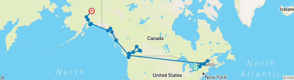 Image of a map showing the route of the tour