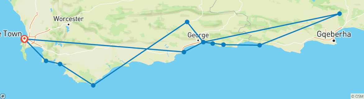 Image d'une carte montrant l'itinéraire du circuit
