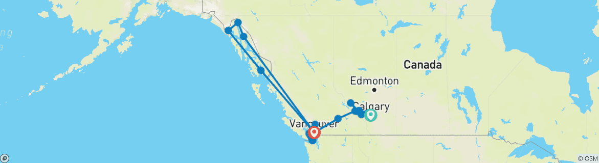 Image of a map showing the route of the tour