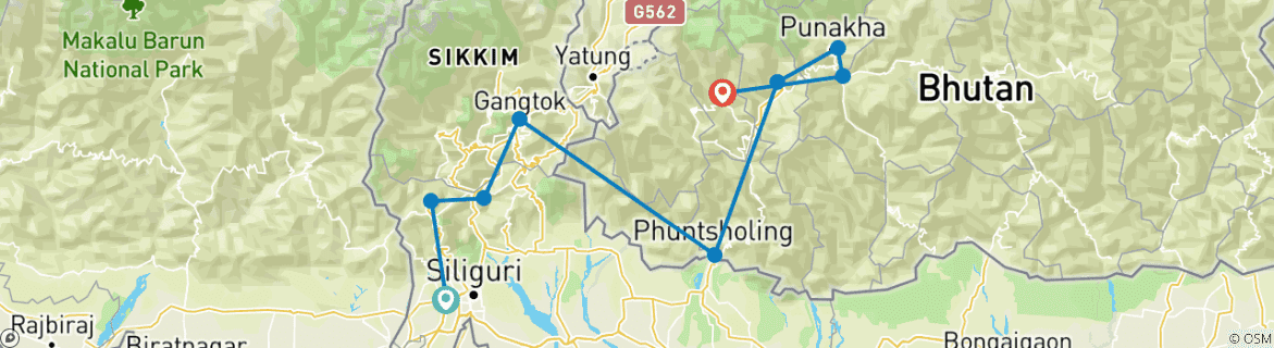 Image of a map showing the route of the tour