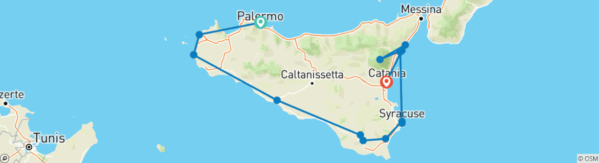 Image of a map showing the route of the tour