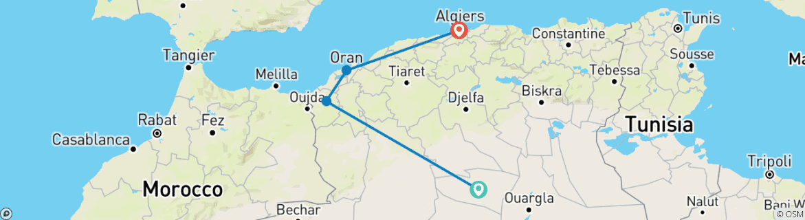 Image of a map showing the route of the tour