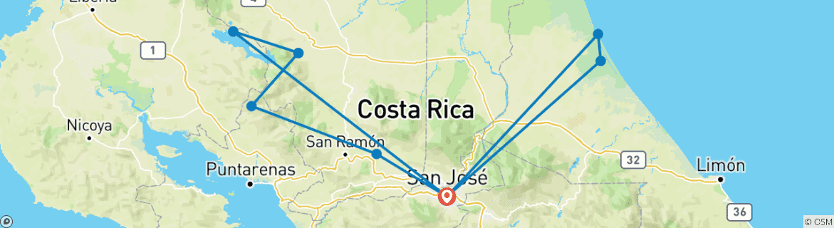 Image of a map showing the route of the tour
