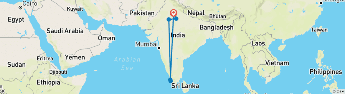 Image of a map showing the route of the tour