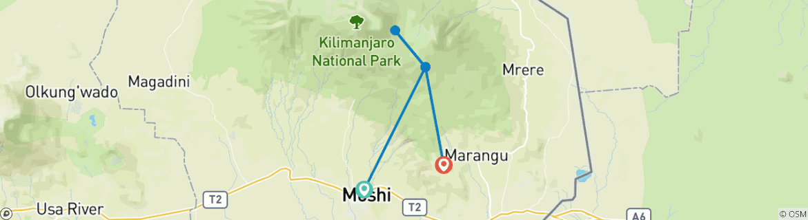 Image of a map showing the route of the tour