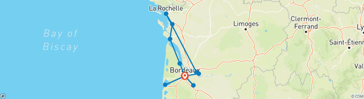 Image of a map showing the route of the tour