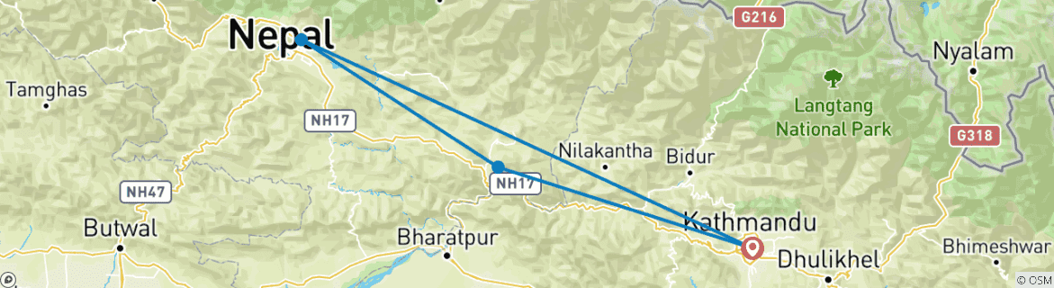Image of a map showing the route of the tour