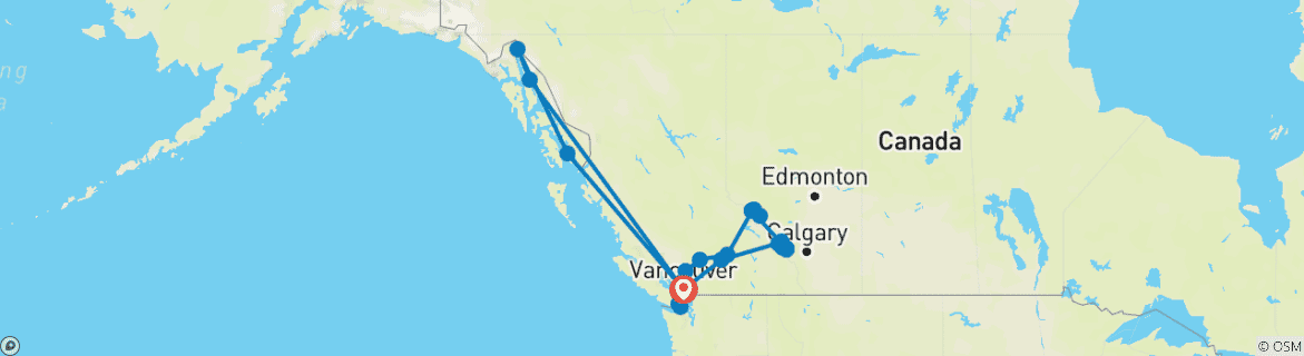 Image of a map showing the route of the tour