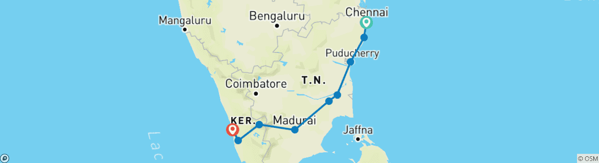 Image of a map showing the route of the tour