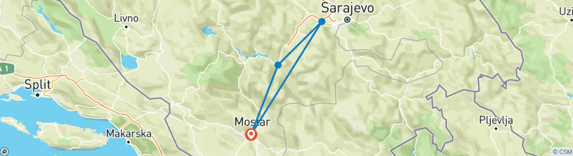 Karte mit der Reiseroute