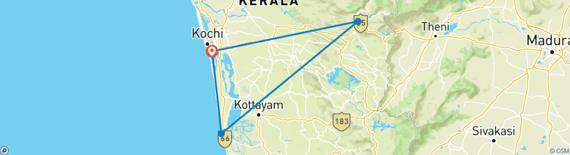 Image of a map showing the route of the tour