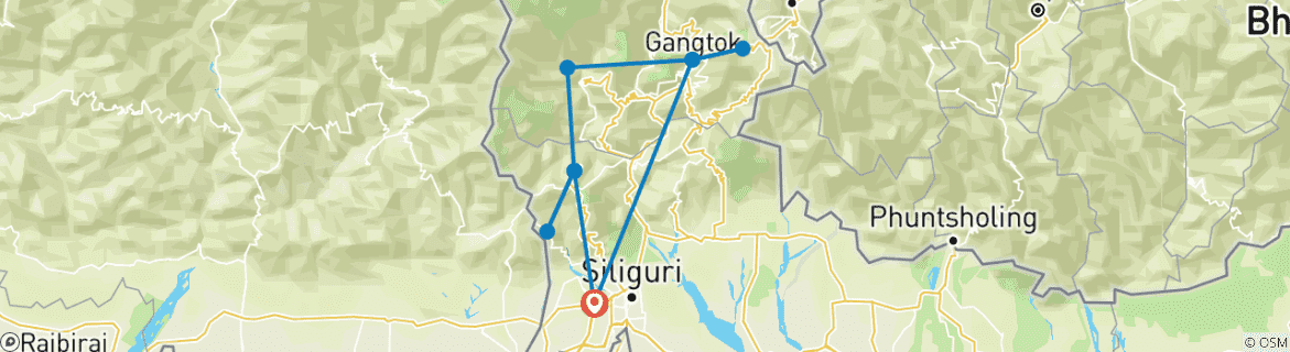 Image of a map showing the route of the tour