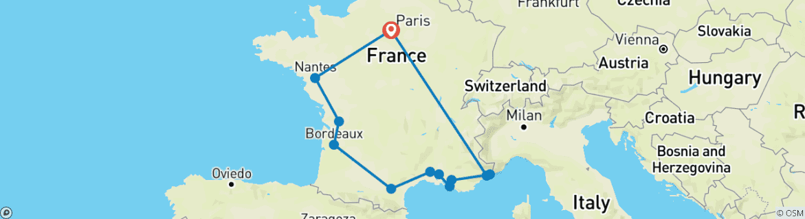Image d'une carte montrant l'itinéraire du circuit