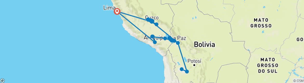 Image of a map showing the route of the tour