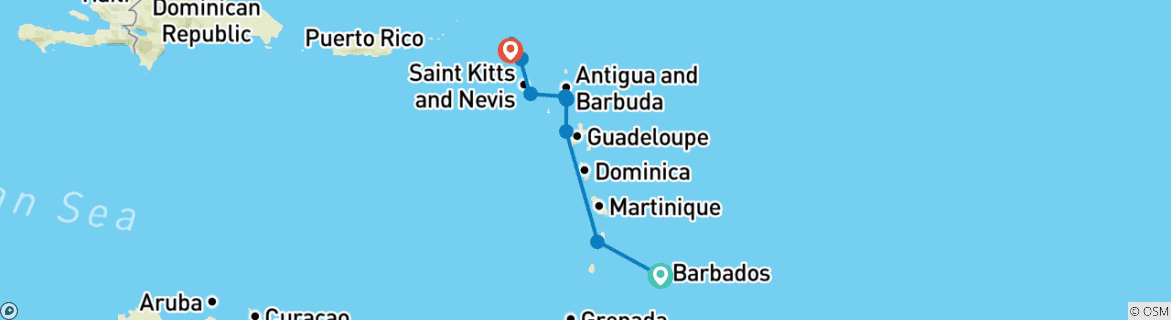 Image of a map showing the route of the tour