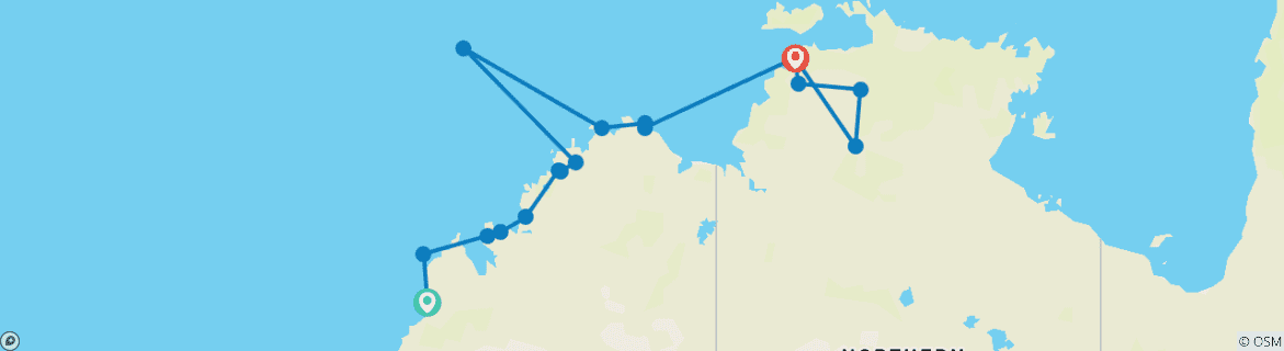 Image of a map showing the route of the tour