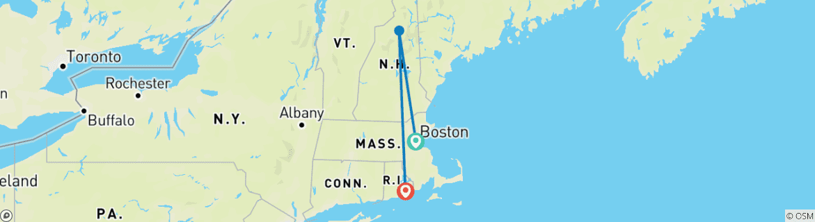 Image of a map showing the route of the tour