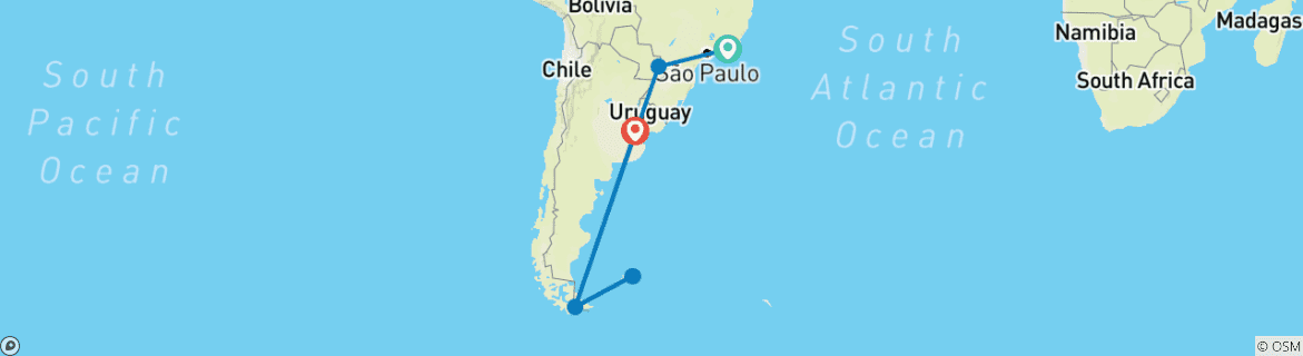 Image of a map showing the route of the tour
