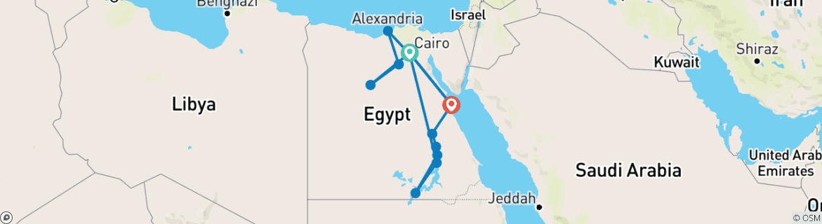 Image of a map showing the route of the tour