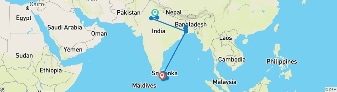 Image of a map showing the route of the tour