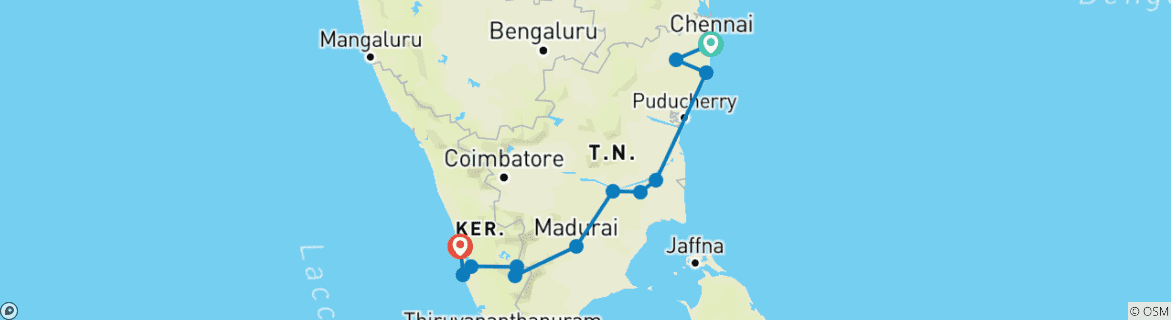 Image of a map showing the route of the tour