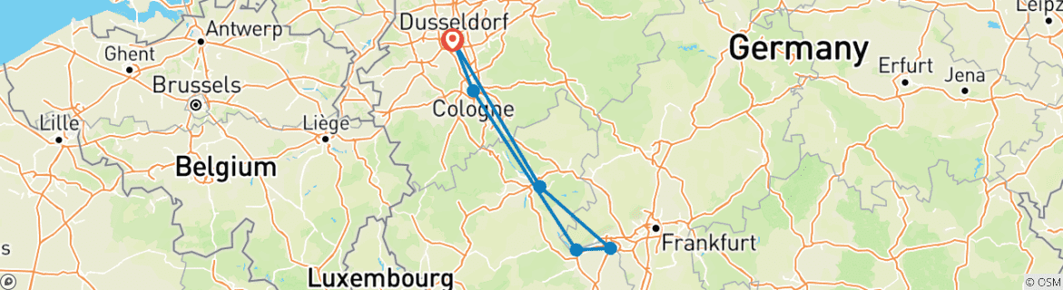 Image of a map showing the route of the tour