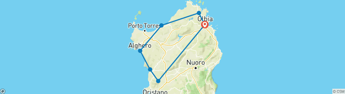 Karte von Sardinien Mietwagenrundreise