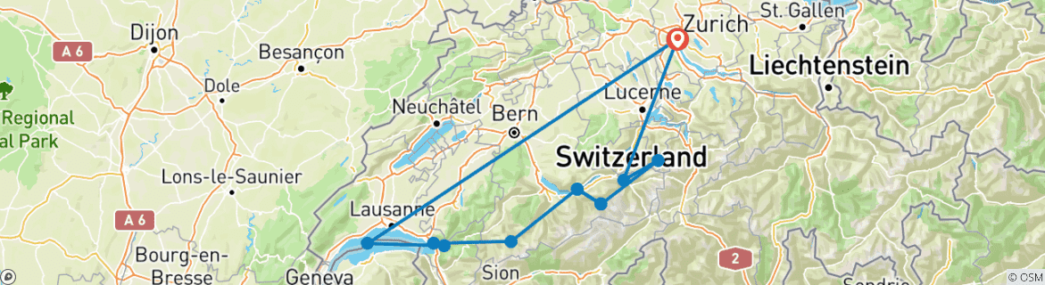 Image d'une carte montrant l'itinéraire du circuit