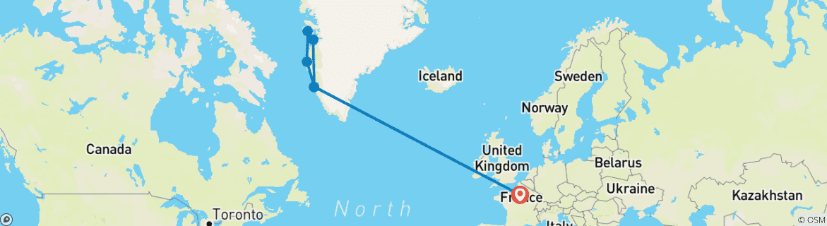 Image of a map showing the route of the tour