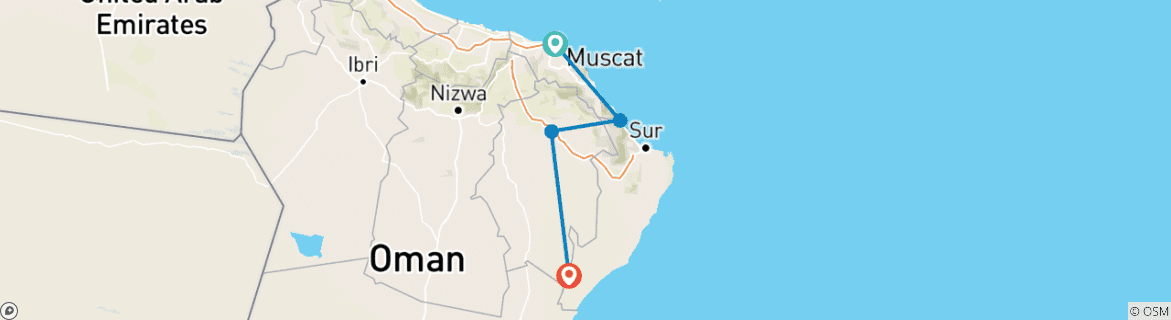 Image of a map showing the route of the tour