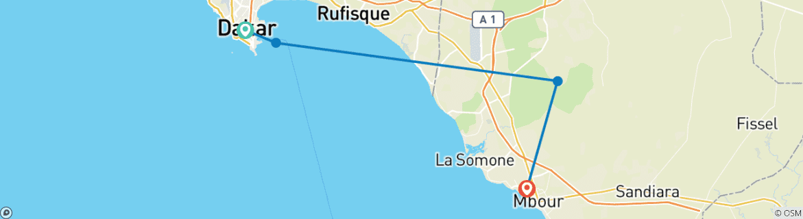 Image of a map showing the route of the tour