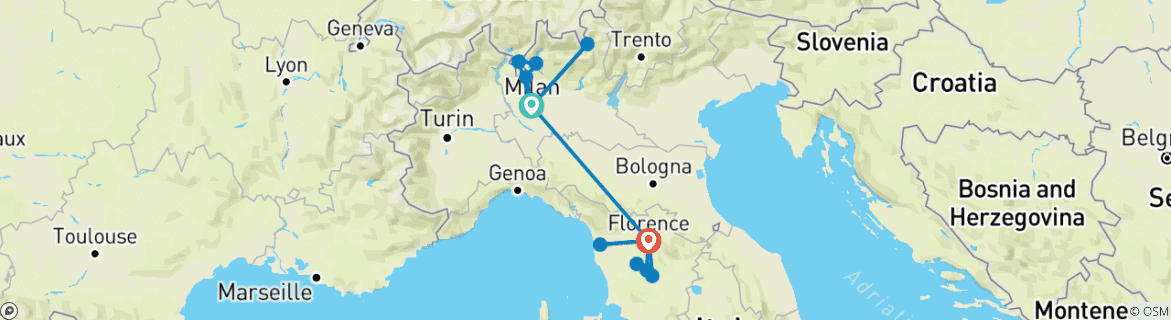 Image d'une carte montrant l'itinéraire du circuit