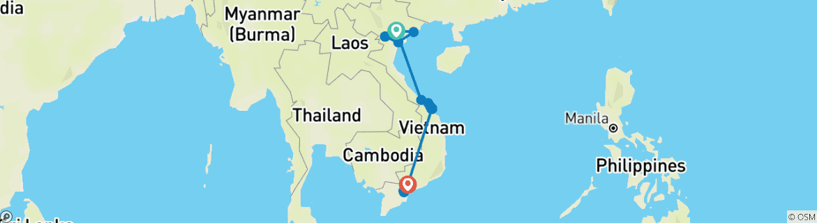 Image of a map showing the route of the tour