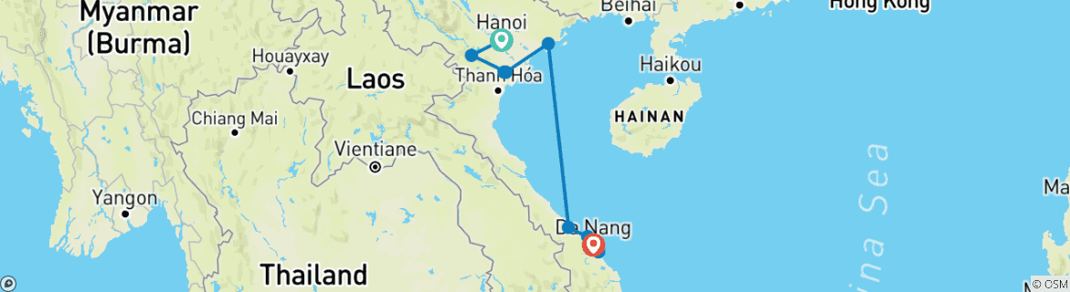 Image of a map showing the route of the tour