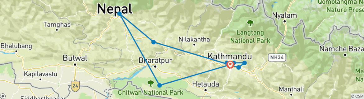 Image of a map showing the route of the tour
